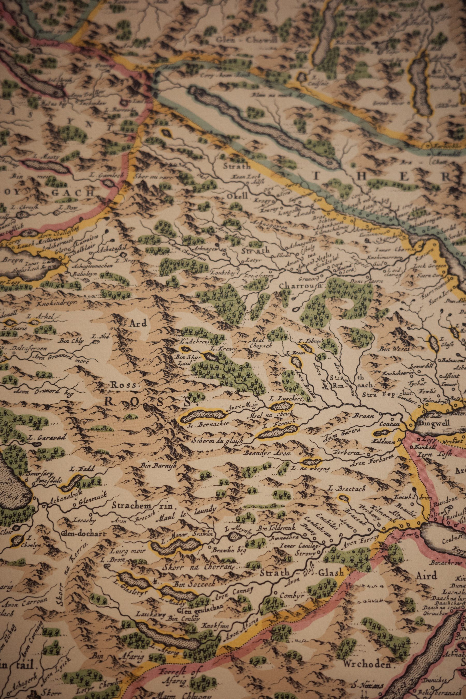 Antique cartographic map of the Scottish Highlands